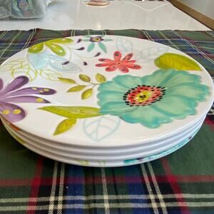 California Studios Melamine Set‎ of 4 Unique Floral Patterns 8-3/4” Lunch Plates